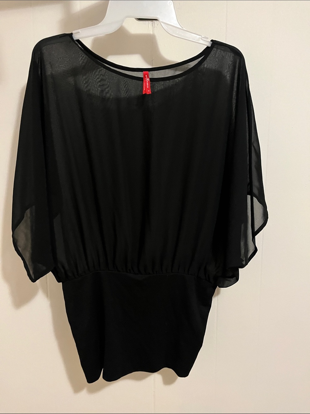Ruby Ribbon Black Sheer Batwing Sleeve Dress